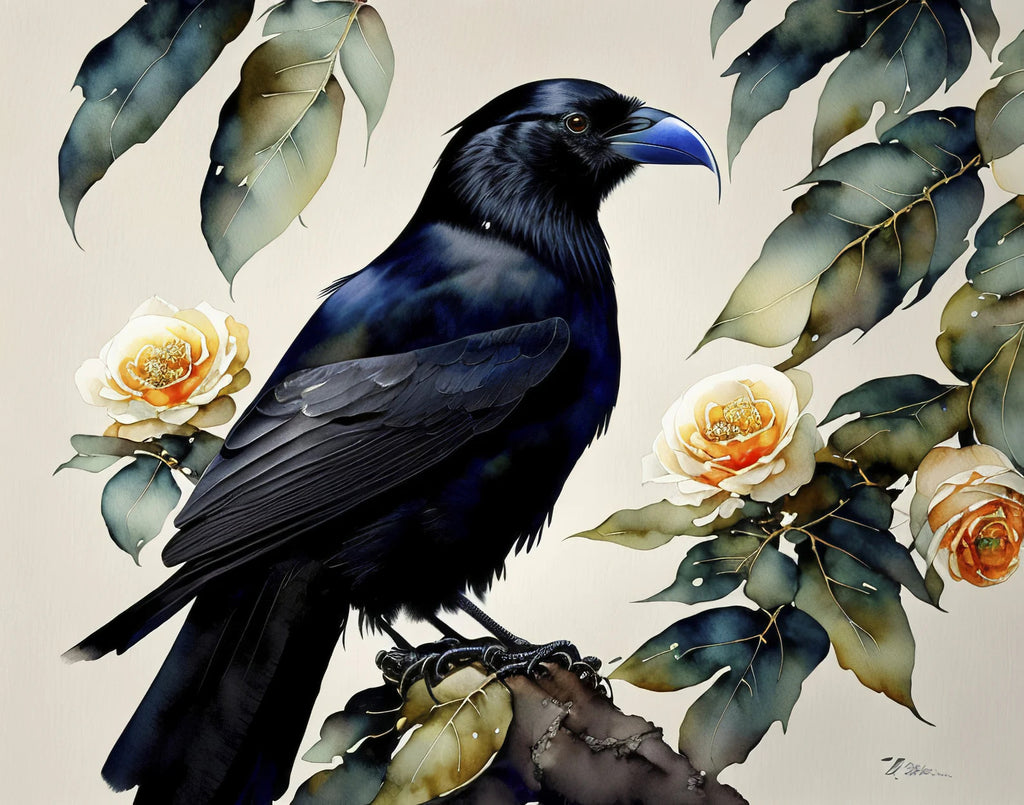 Crow on a Tree Wall Art, Ai Generated Art Bird Wall Decor