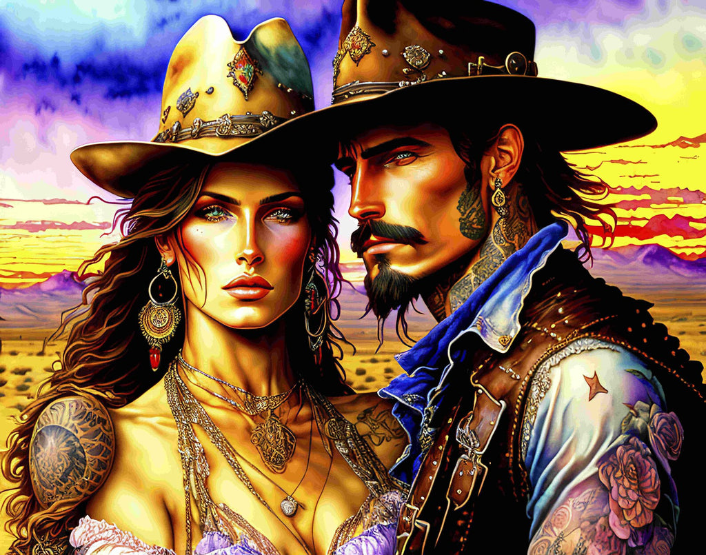 Cowboy With His Love Wall Art, Ai Generated Romantic Couple Art