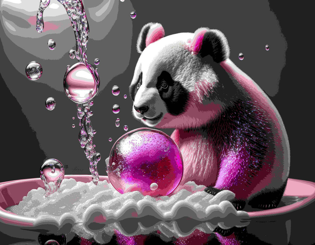 Cute Teddy Bear Wall Art, Cute Bear Taking Bath With Crystal
