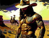Cowboy In Desert Wall Art, Handsome Man Art, Ai Generated Art