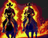 Cowboy Riding Horse Fire Wall Art, Fantasy Wall Art